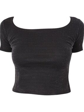 Vintage baby tee — Chocolate brown sparkly scoop neck stretchy top